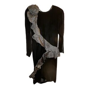 Vintage Edy Campagnoli Italy Women's Velvet Ruffle Midi Dress Size 42 Cocktail